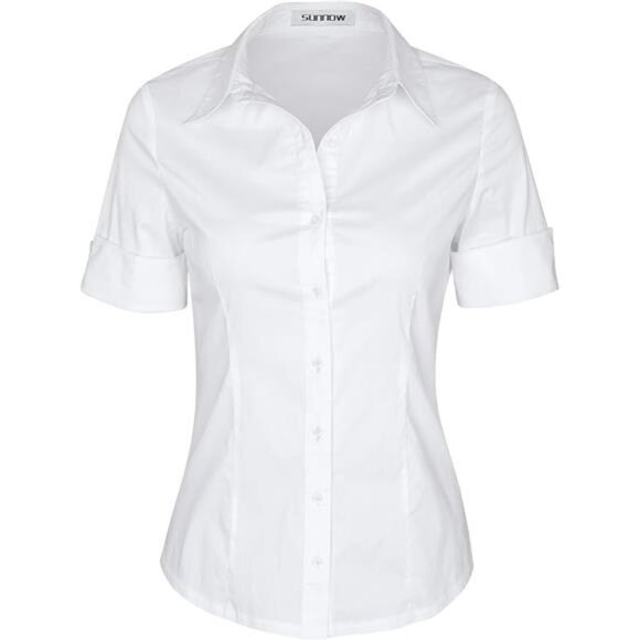 Womens Button Down Shirts Tailored Short Sleeve Shirt - Picture 8 of 8